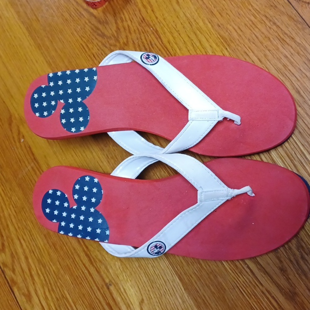 Womens disney mickey mouse wedge heel sandals size 9-10 red white blue